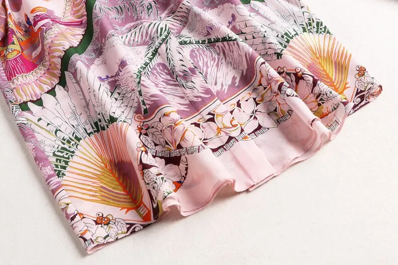 100% Natural Silk Women's Runway Shirt Turn Down Collar Printed Long Sleeves Fashion Floral Blouse Shirt