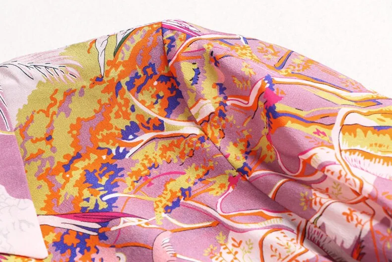 100% Natural Silk Women's Runway Shirt Turn Down Collar Printed Long Sleeves Fashion Floral Blouse Shirt