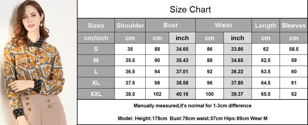100% Pure Silk Women's Runway Shirts Turn Down Collar Printed Long Sleeves Elegant Fashion Casual Shirts Blouses in Two Colors