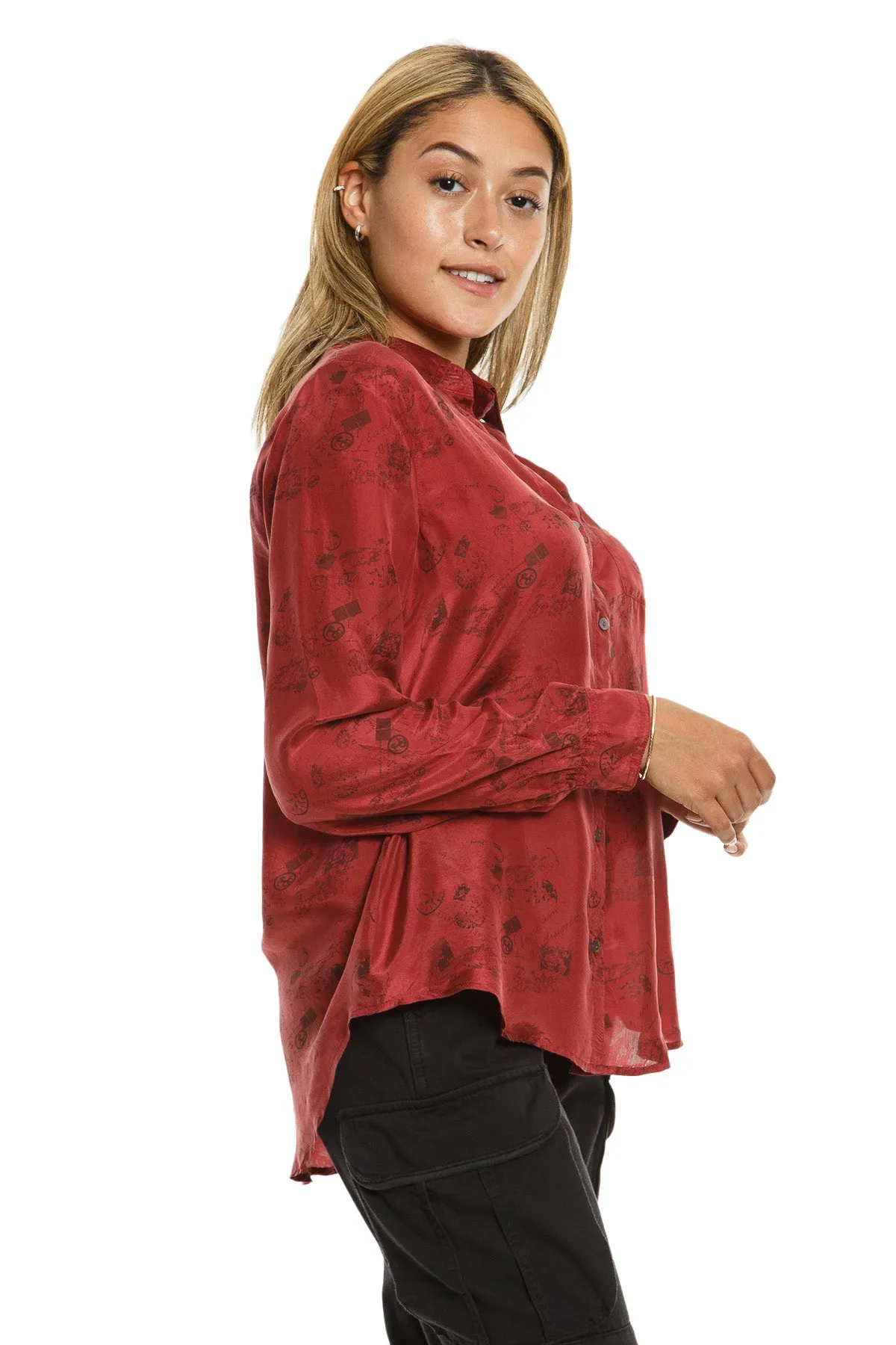 100% Silk long sleeve blouse in Brick