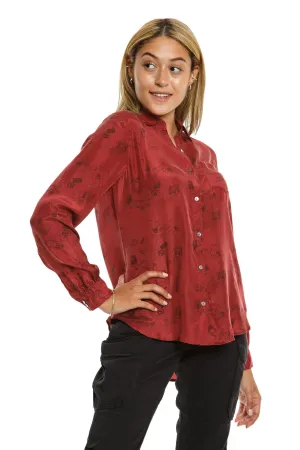 100% Silk long sleeve blouse in Brick