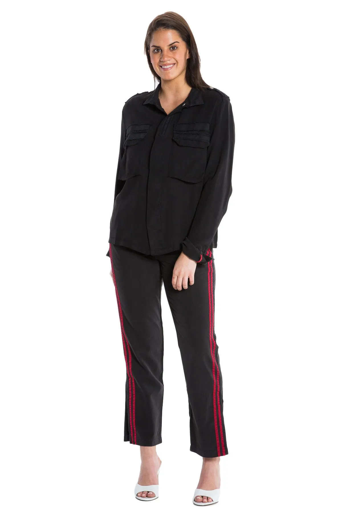 100% Silk long sleeves shirt in Caviar