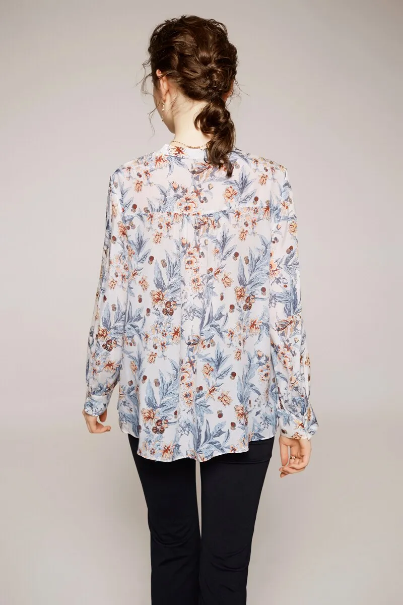 100% Silk Women's Shirt O Neck Long Sleeves Printed Loose Design Fashion Casual Blouse Shirt