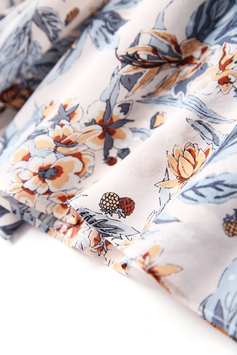 100% Silk Women's Shirt O Neck Long Sleeves Printed Loose Design Fashion Casual Blouse Shirt