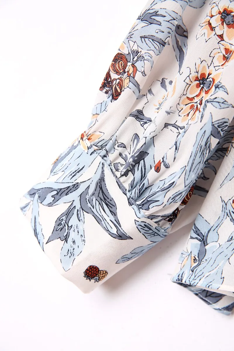 100% Silk Women's Shirt O Neck Long Sleeves Printed Loose Design Fashion Casual Blouse Shirt