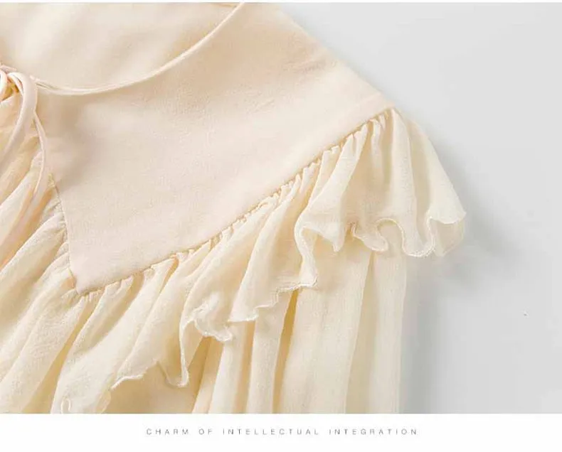 100% Silk Women's Shirt Turn Down Collar Long Sleeves Lace Up Ruffles Elegant Fashion Blouse Tops