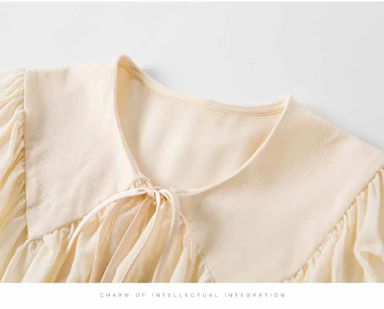 100% Silk Women's Shirt Turn Down Collar Long Sleeves Lace Up Ruffles Elegant Fashion Blouse Tops