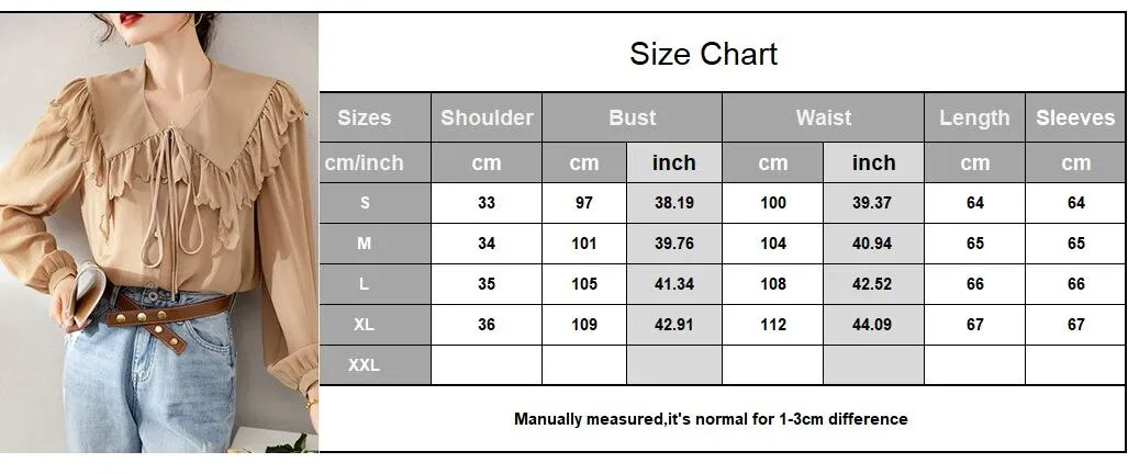 100% Silk Women's Shirt Turn Down Collar Long Sleeves Lace Up Ruffles Elegant Fashion Blouse Tops