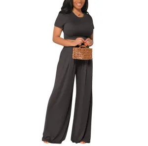 2pc Crop Solid Palazzo Pant Se-Black