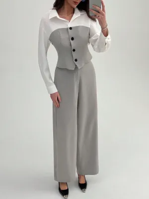 2pcs Elegant Commute Mock Shirt & Straight Leg Pants Suit Set