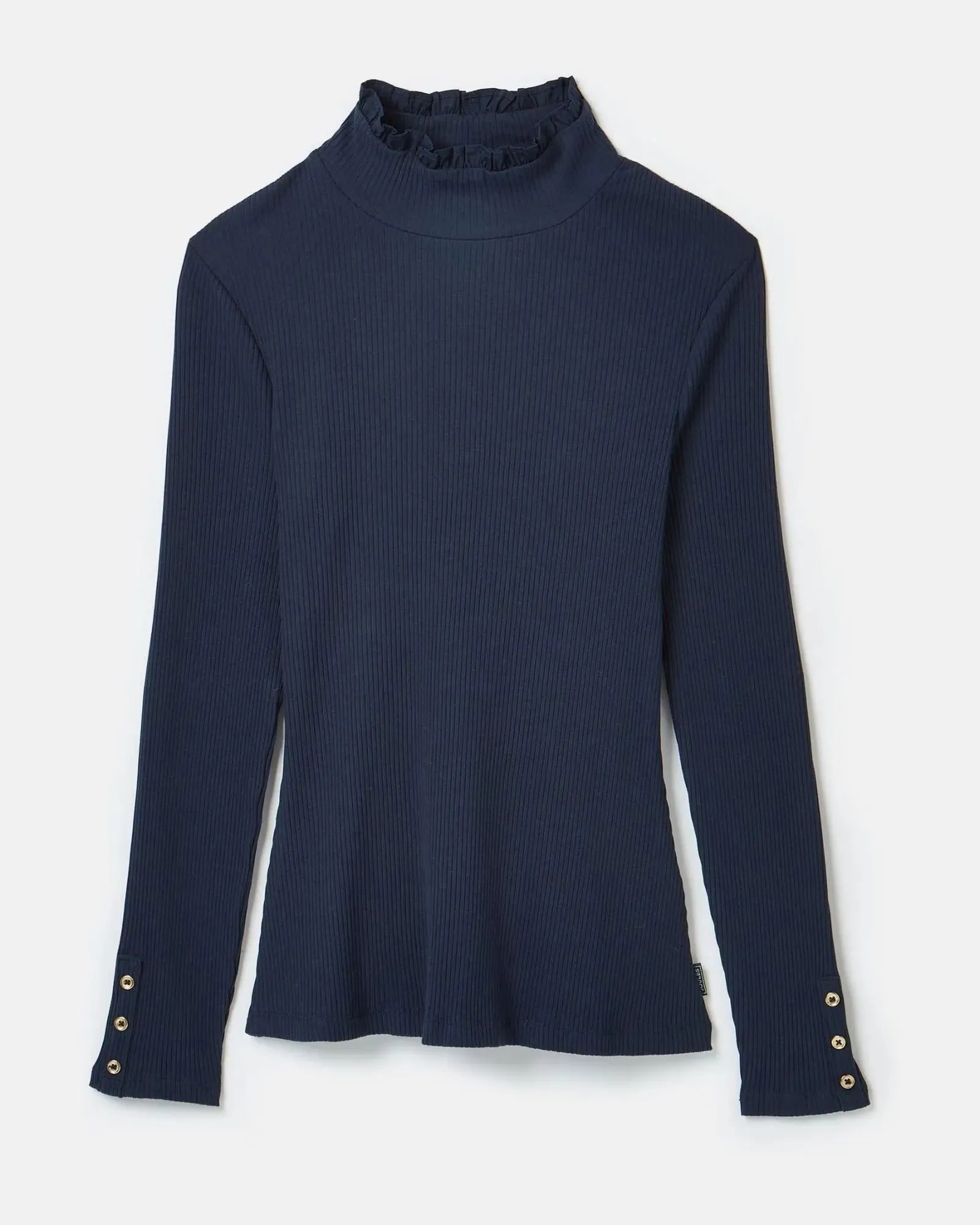 Amy Navy Ribbed Long Sleeve High Neck Jersey Top