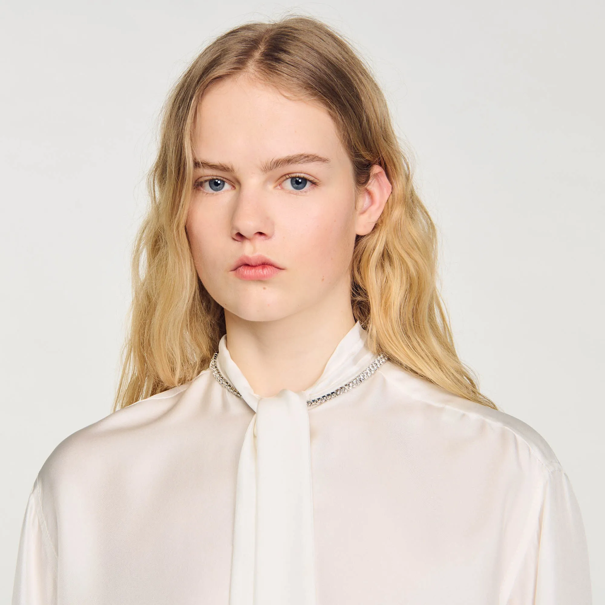 Angeline Cropped Silk Shirt Ecru