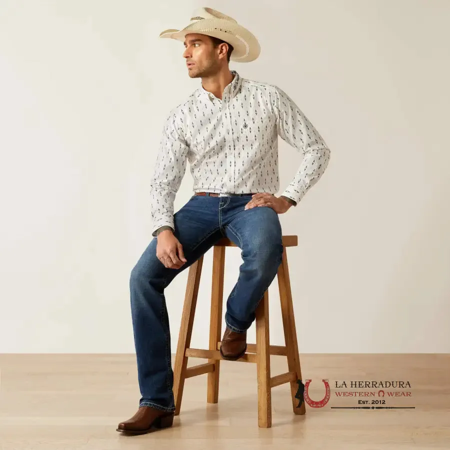 ARIAT FITTED TEAM PERKINS LONG SLEEVE SHIRT WHITE/NAVY -4728