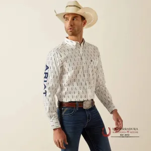 ARIAT FITTED TEAM PERKINS LONG SLEEVE SHIRT WHITE/NAVY -4728