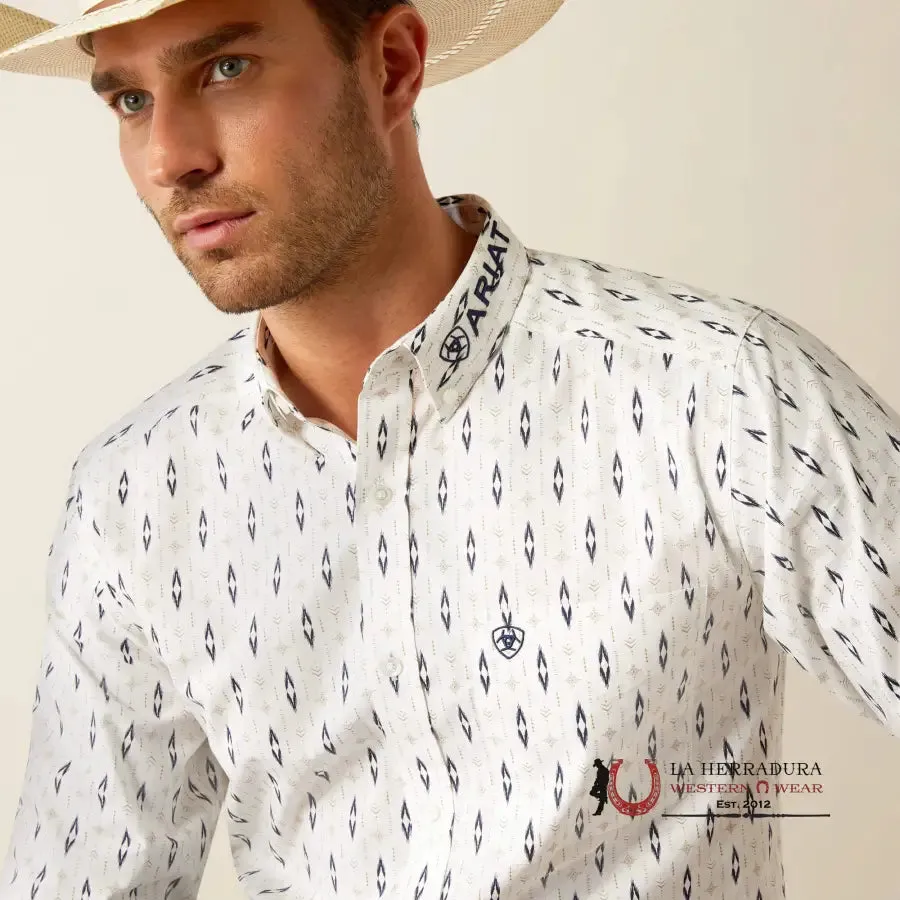 ARIAT FITTED TEAM PERKINS LONG SLEEVE SHIRT WHITE/NAVY -4728