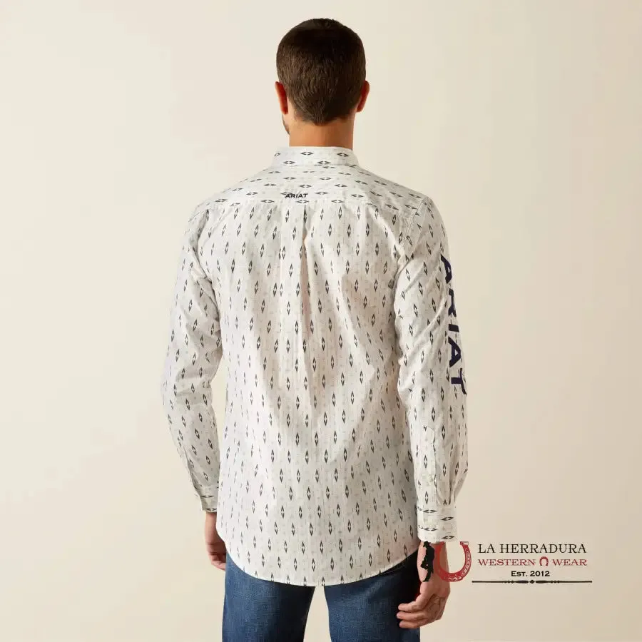 ARIAT FITTED TEAM PERKINS LONG SLEEVE SHIRT WHITE/NAVY -4728