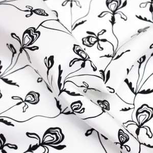 Atlas White & Black Floral Silk