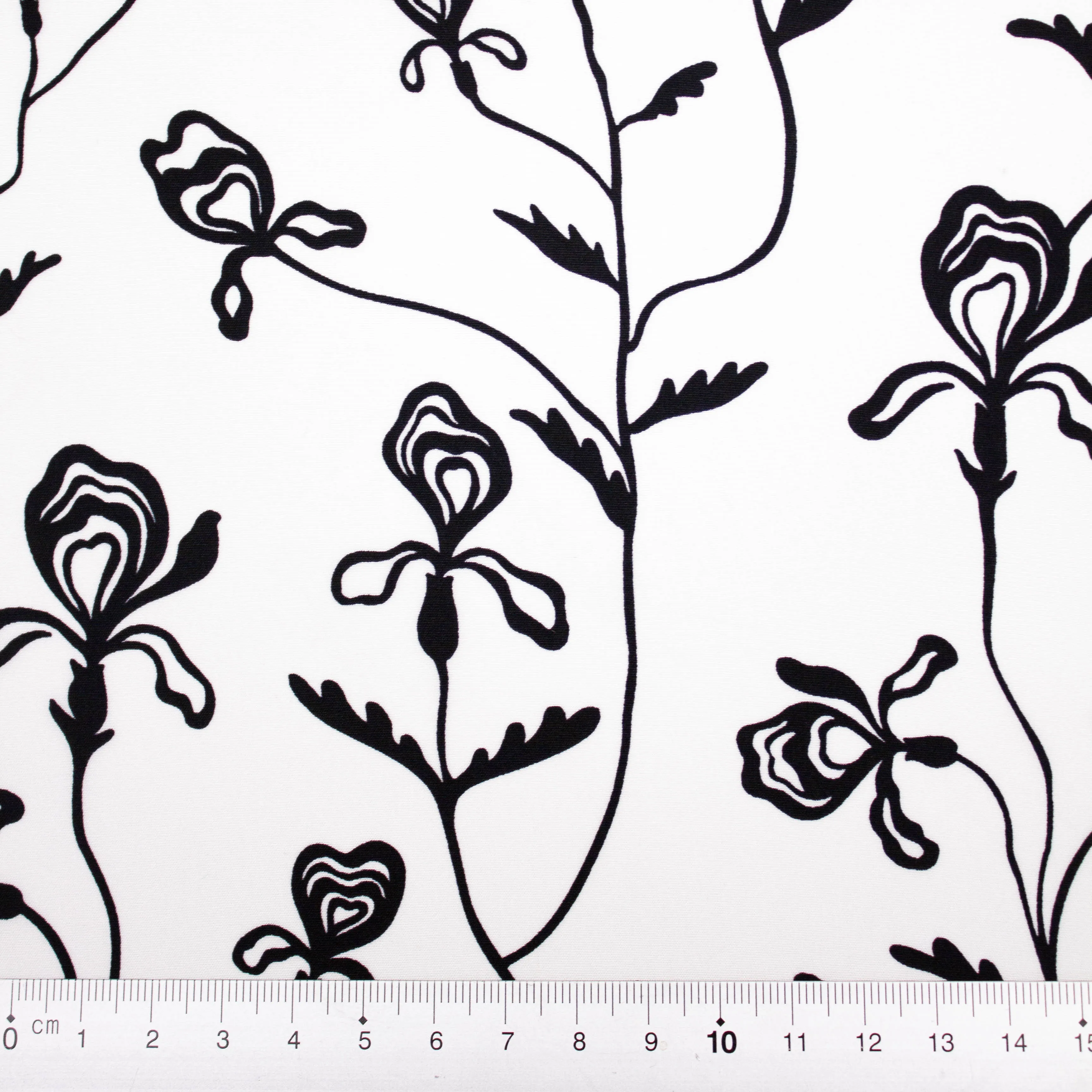 Atlas White & Black Floral Silk