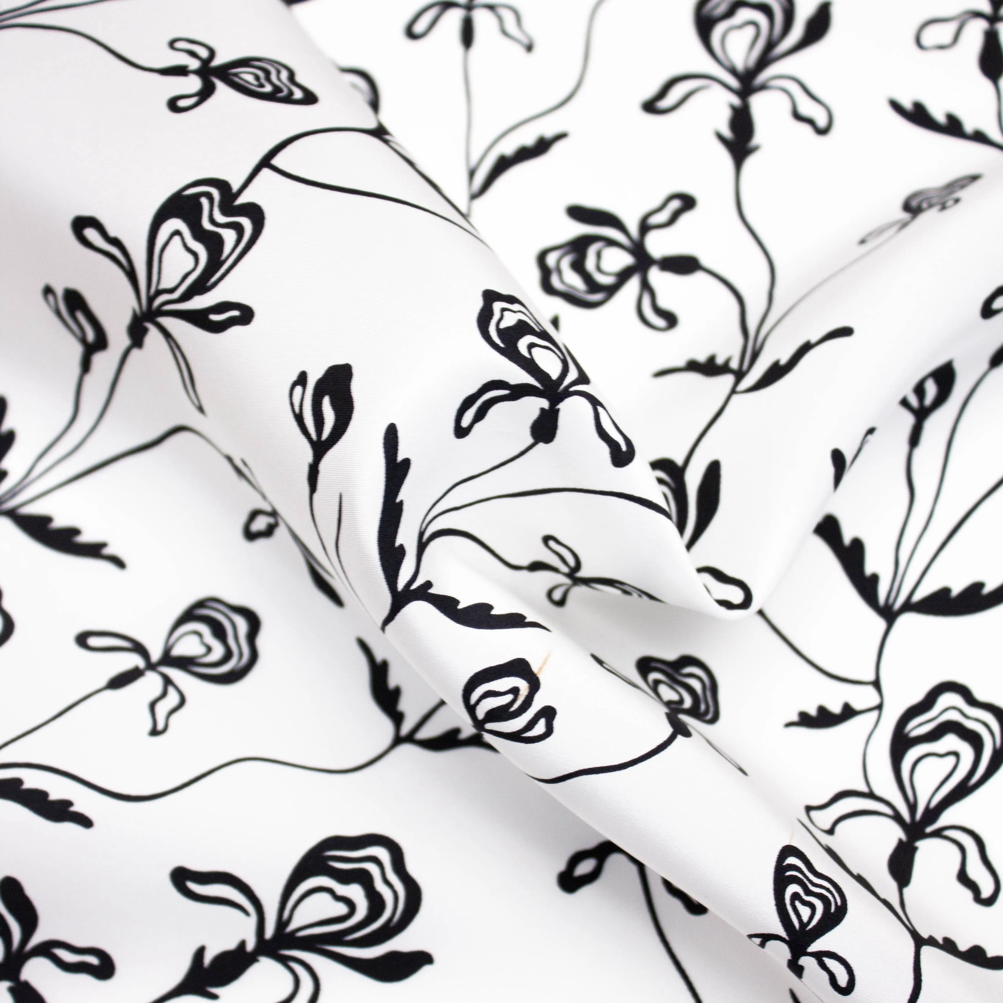Atlas White & Black Floral Silk