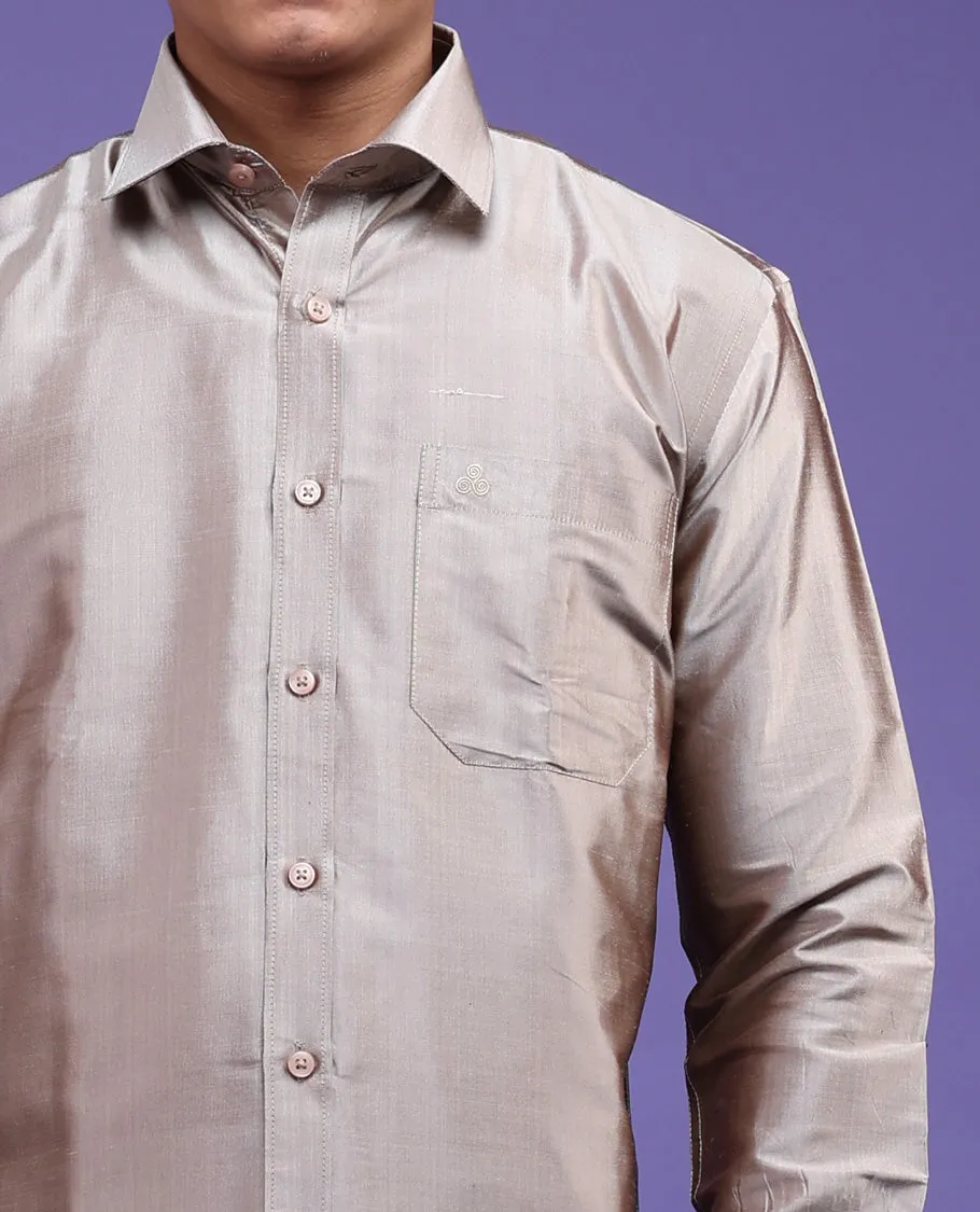 Beige plain design full-sleeve pure-silk shirt