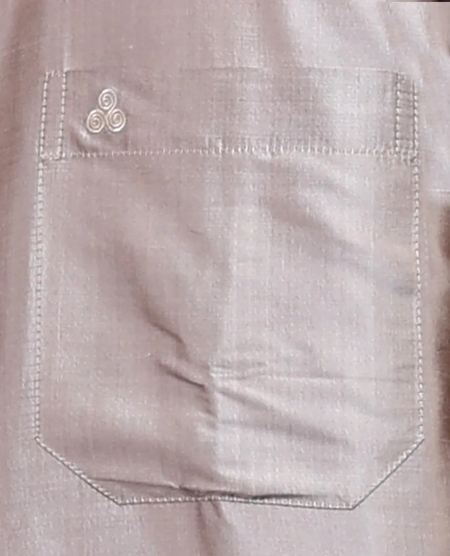 Beige plain design full-sleeve pure-silk shirt