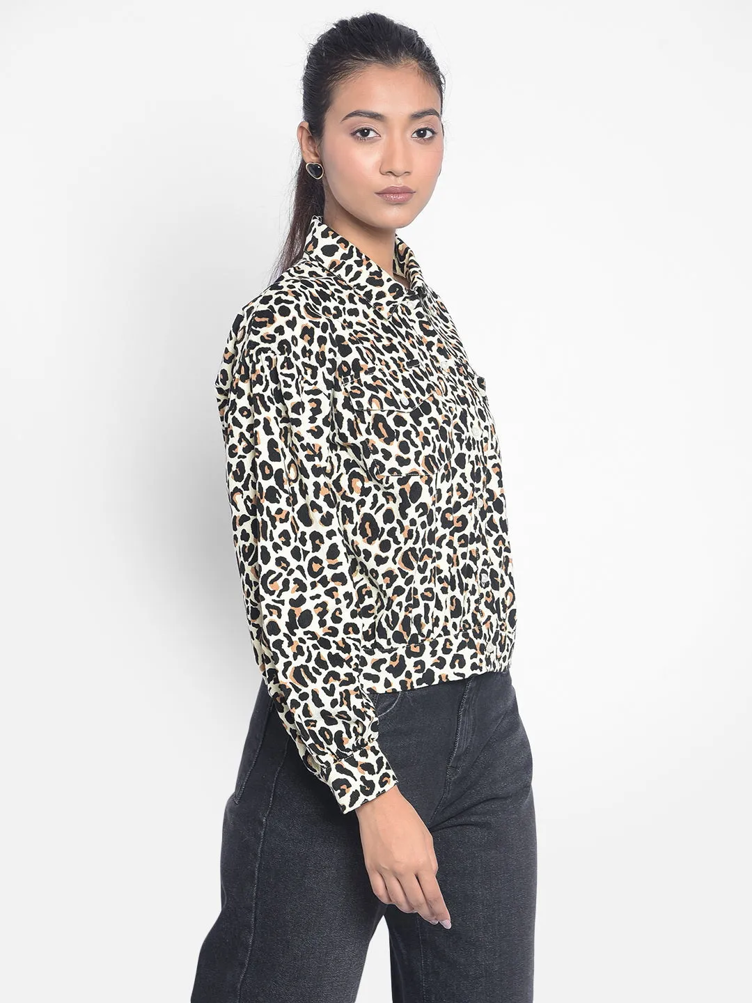 Black Leopard Printed Crop Length Shirts