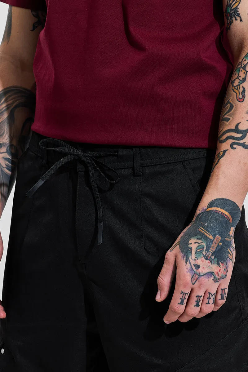Black Mid Rise Relaxed Fit Cargo Pants