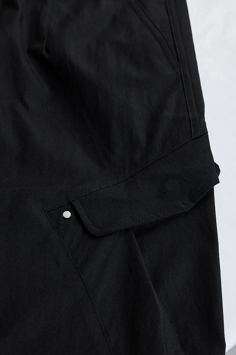 Black Mid Rise Relaxed Fit Cargo Pants