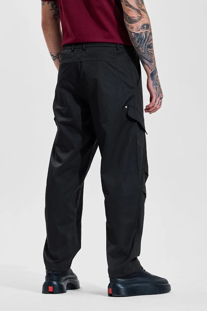 Black Mid Rise Relaxed Fit Cargo Pants