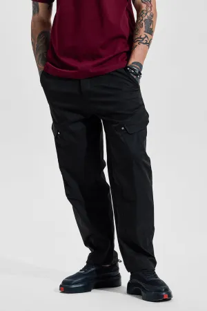 Black Mid Rise Relaxed Fit Cargo Pants