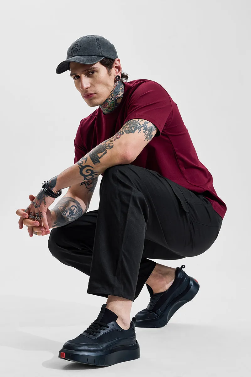 Black Mid Rise Relaxed Fit Cargo Pants