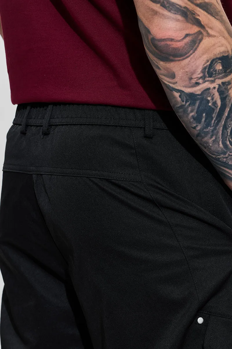 Black Mid Rise Relaxed Fit Cargo Pants