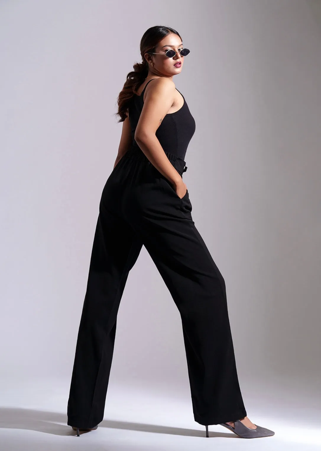 Black Tailored Pleat Korean Pants