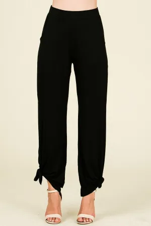 Black Tied Hem Pants with Side Split