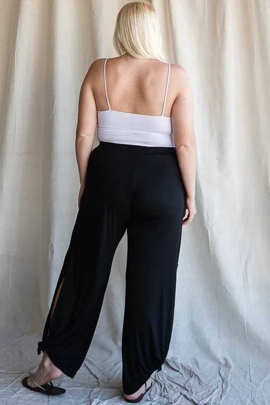 Black Tied Hem Pants with Side Split