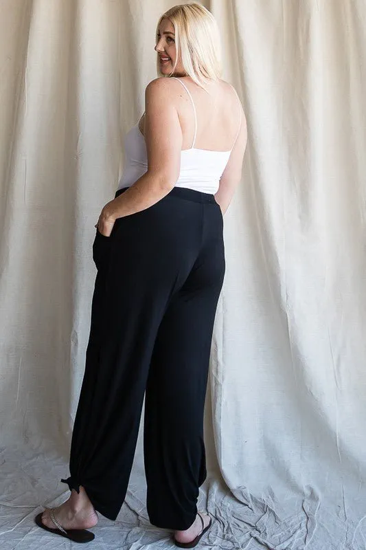 Black Tied Hem Pants with Side Split