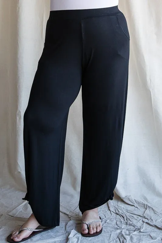 Black Tied Hem Pants with Side Split