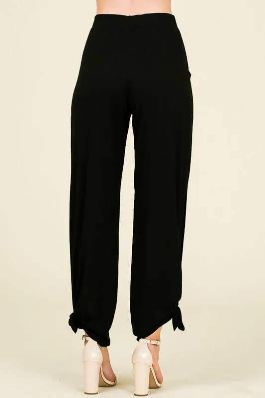 Black Tied Hem Pants with Side Split