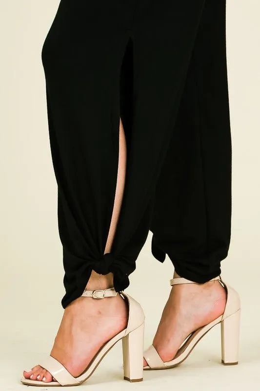 Black Tied Hem Pants with Side Split