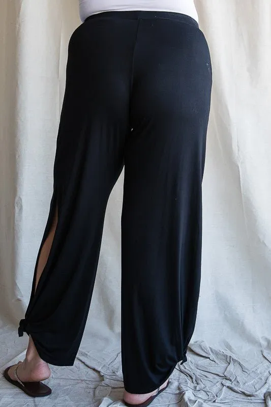 Black Tied Hem Pants with Side Split