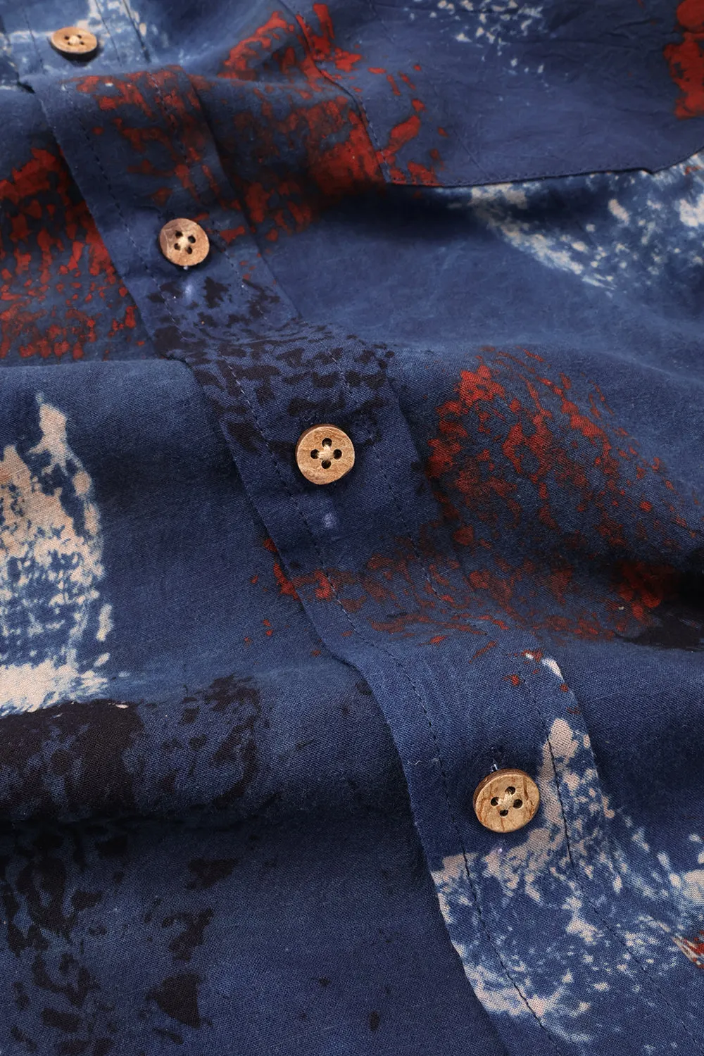 Blue Half Sleeve Ajrakh Printed Cotton Mens Shirt 10072720
