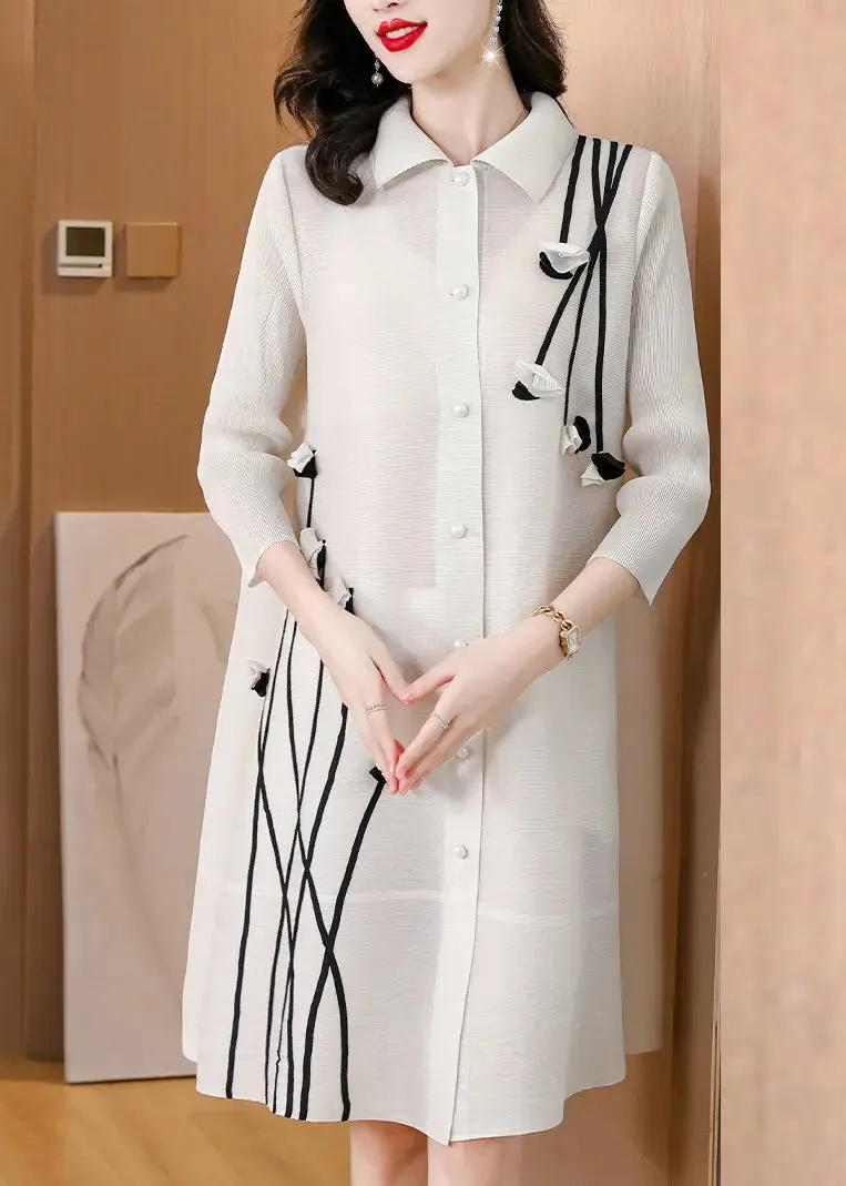 Boho Beige Patchwork Floral Mid Shirts Dress Long Sleeve ML0881