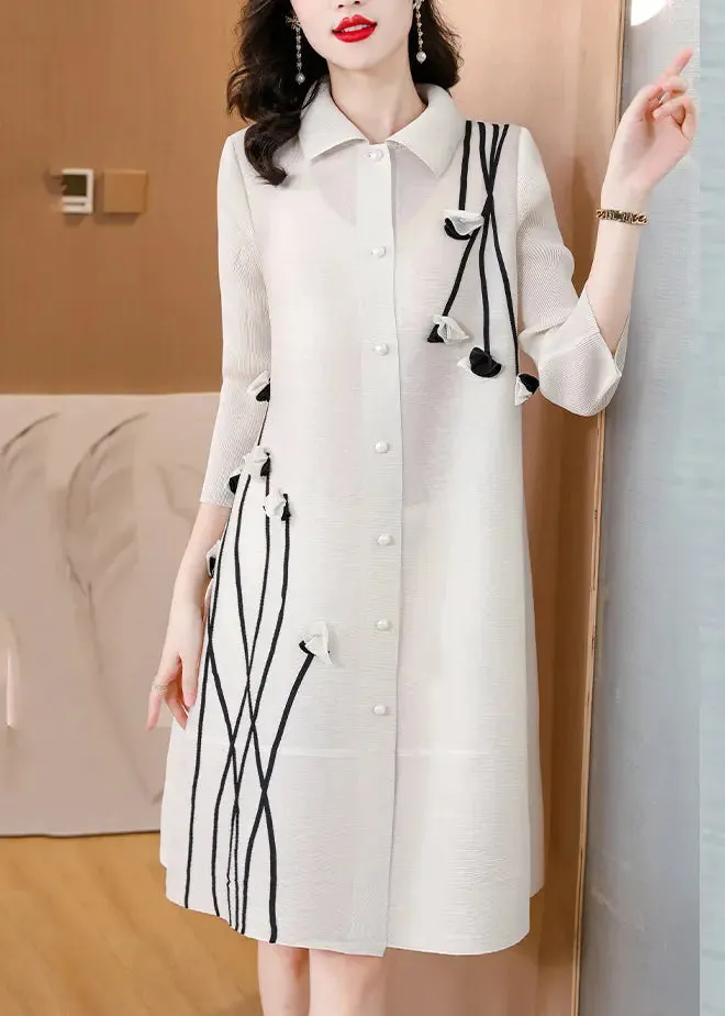 Boho Beige Patchwork Floral Mid Shirts Dress Long Sleeve ML0881