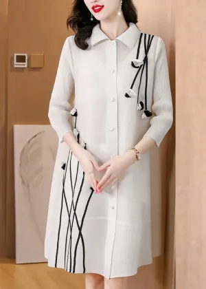 Boho Beige Patchwork Floral Mid Shirts Dress Long Sleeve ML0881