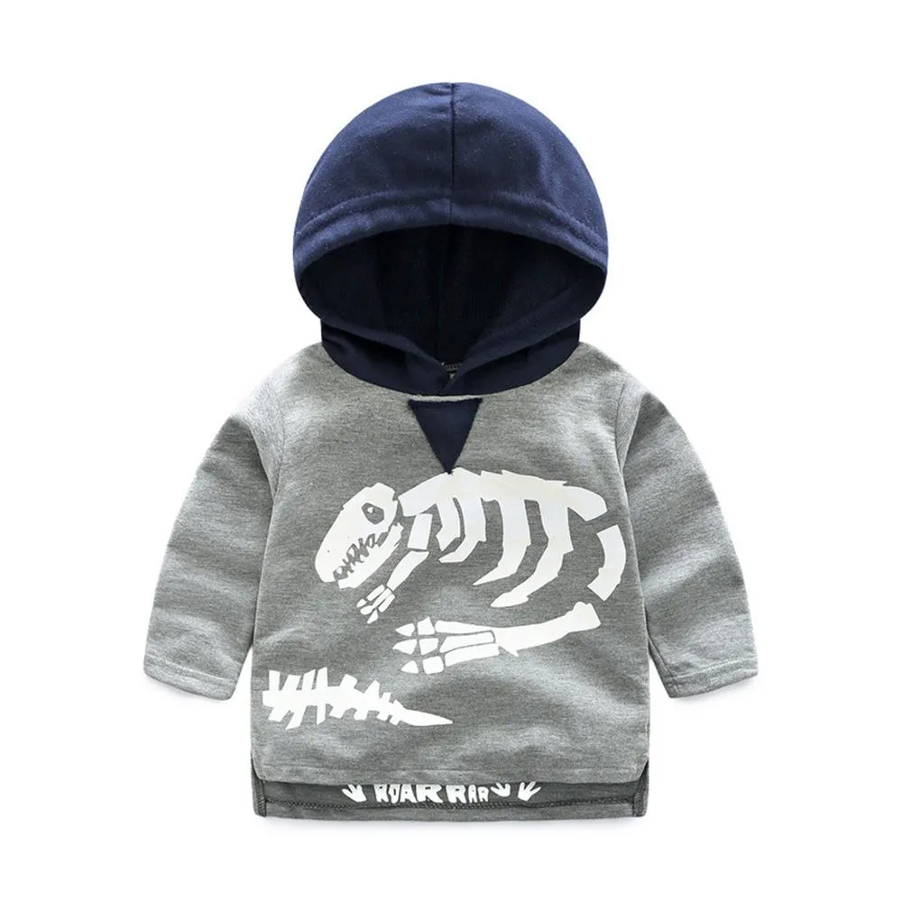 Boys Dinosaur Skeleton Printed  Hooded Long Sleeve Top & Pants Wholesale Trendy Childrens Clothing