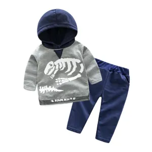 Boys Dinosaur Skeleton Printed  Hooded Long Sleeve Top & Pants Wholesale Trendy Childrens Clothing