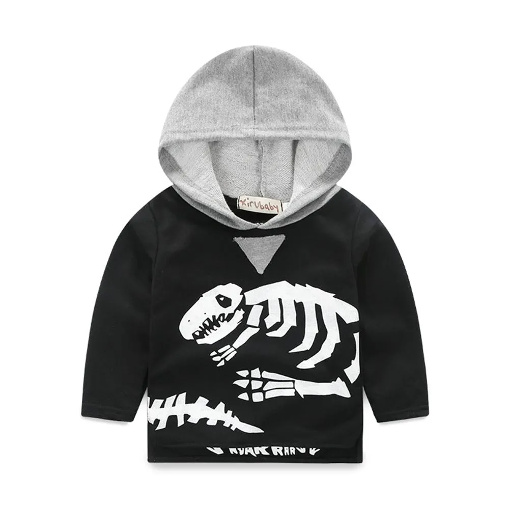 Boys Dinosaur Skeleton Printed  Hooded Long Sleeve Top & Pants Wholesale Trendy Childrens Clothing