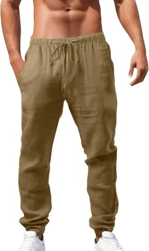 Cargo Work Pant Men's Linen Casual Pants Running Sports Lounge Sweatpant Loose Fit Joggers