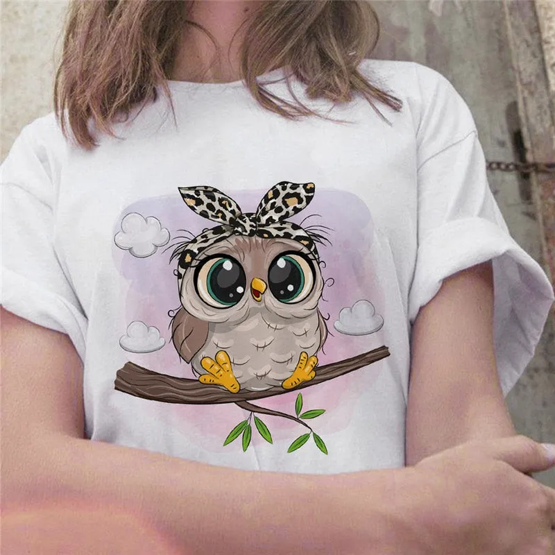 Cartoon Owl Graphic Printed Casual T Shirt