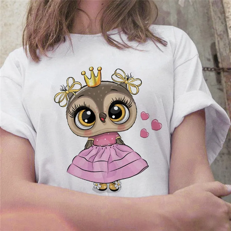 Cartoon Owl Graphic Printed Casual T Shirt